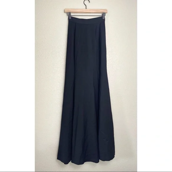 Monika Chiang Side Slit Maxi Skirt 00 Black High Waisted Gold Zip Flare Full - Picture 8 of 9